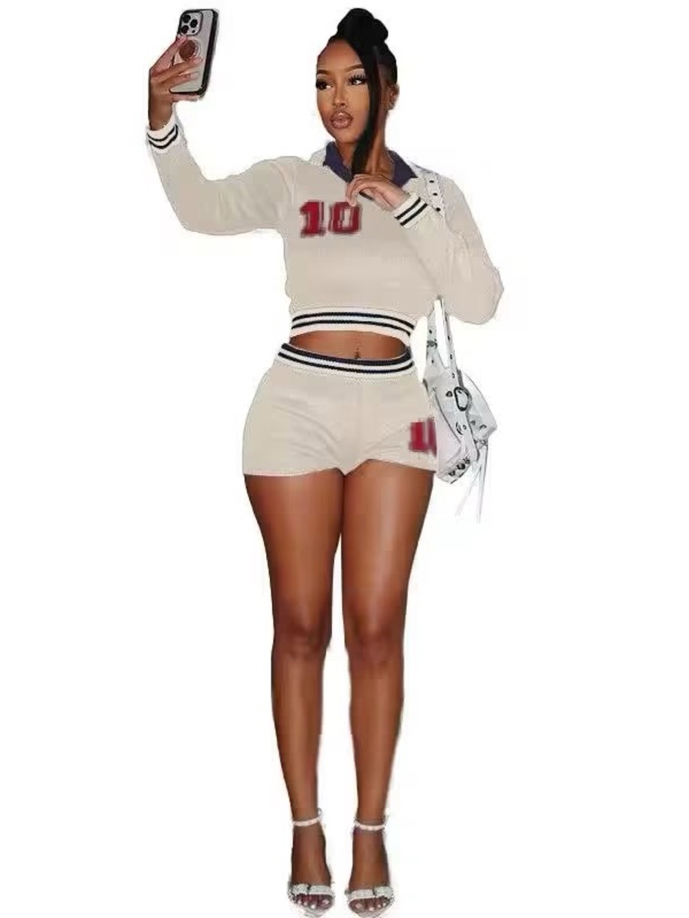 Women’s Beige Athletic Ribbed Shorts - Casual Two-Piece Set